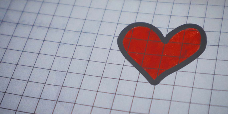 A heart drawn on a sheet of graph paper