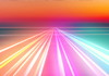 Abstract picture of colorful light trails crossing twilight sky with fast motion