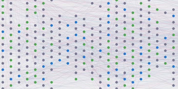 A large mass of dots connected by lines in a complicated manner