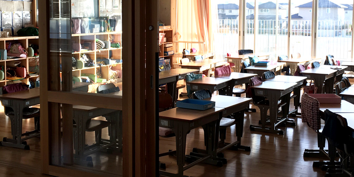 A Japaense classroom neatly tidied