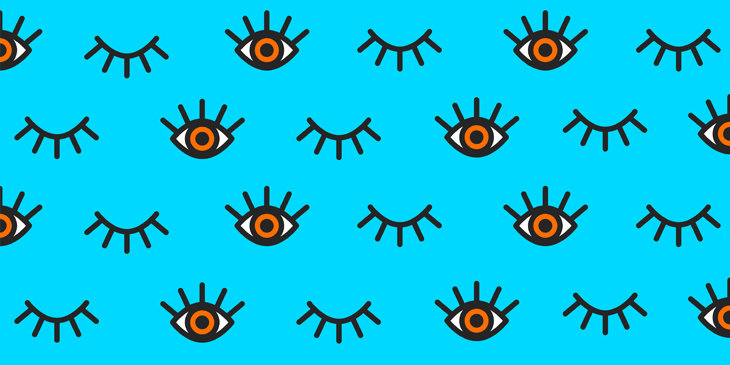 Repeated illustrations of eyes with half open and the other closed