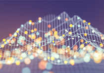 The image shows a three-dimensional graph with interconnected lines and dots, forming peaks and valleys that resemble a mountainous landscape. The graph is set against a blurred background with warm hues, and the points are highlighted in various colors, indicating different data values or categories.